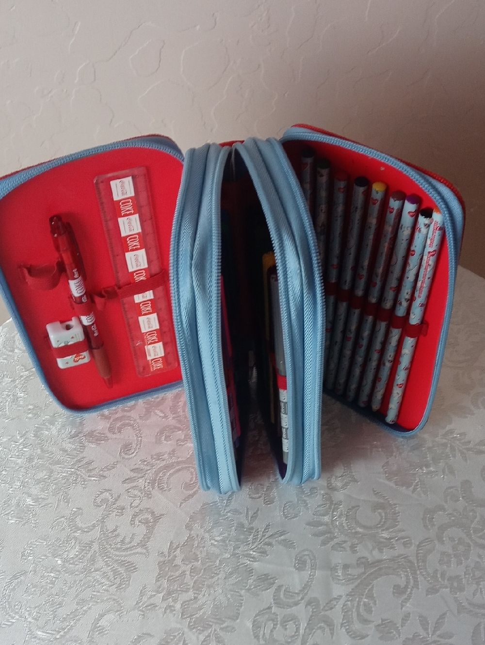 Coke Blue and Red Triple-Zip Pen and Pencil Organizer Case
